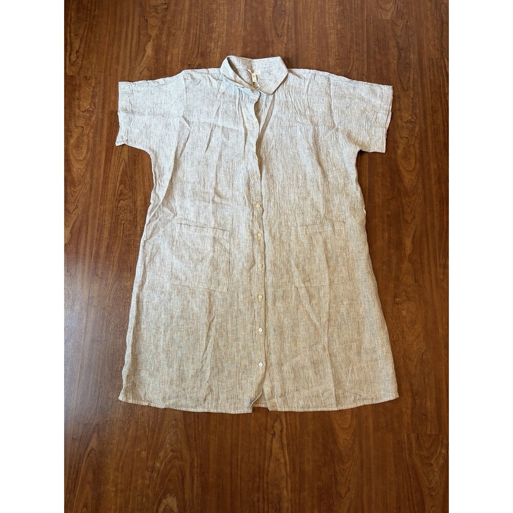 Eileen Fisher Crinkled Organic Linen Stripe Shirt Dress XL  Lagenlook NWT